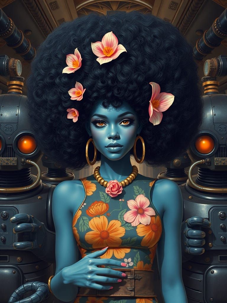 A Blue-Skinned Freedom Fighter in Steampunk Splendor