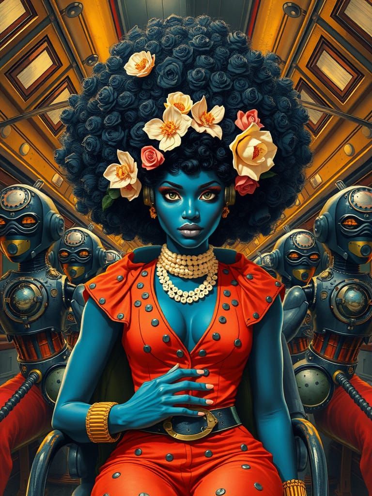 Steampunk Warrior in Vintage Pulp Art Style