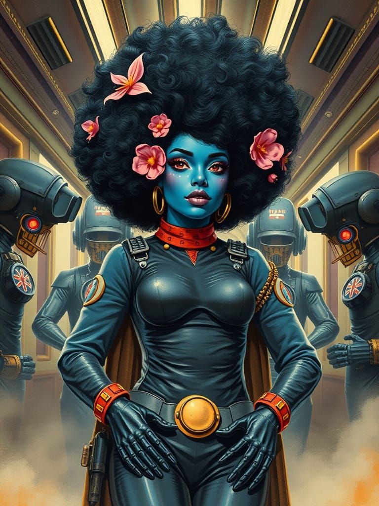 Cyberpunk Steampunk Warrior in Vintage Pulp Art Style