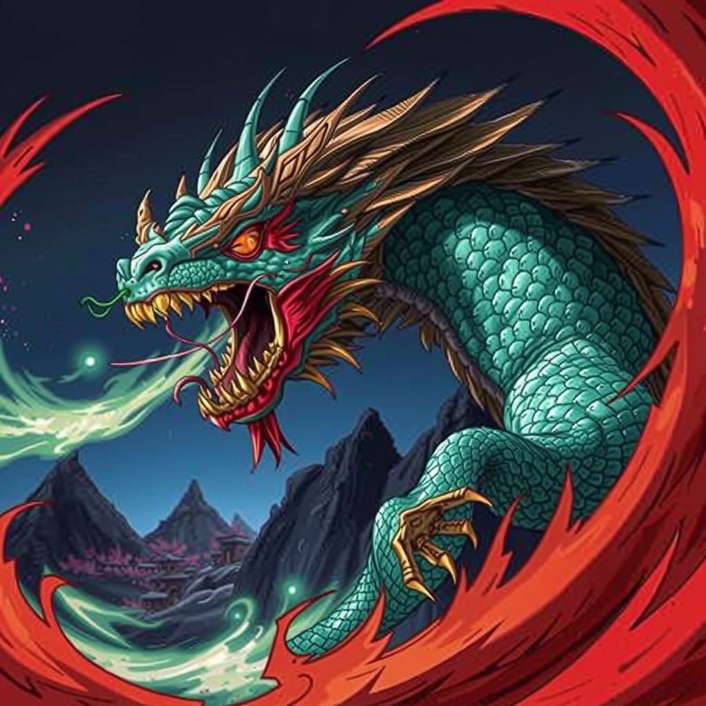 Eastern Dragon in Cel-Shaded Anime Style