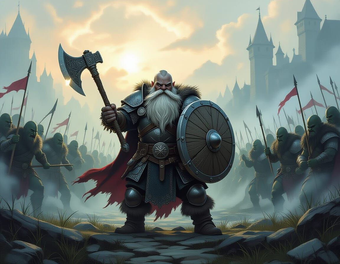 Dwarf Warrior's Final Stand Against Orc Army