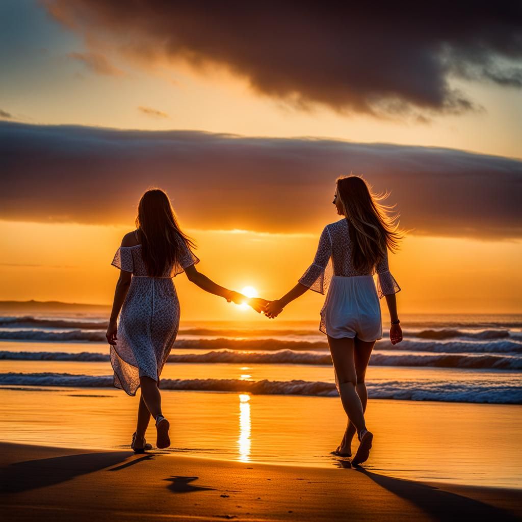 California Beach Sunset Walk: Backlit Image