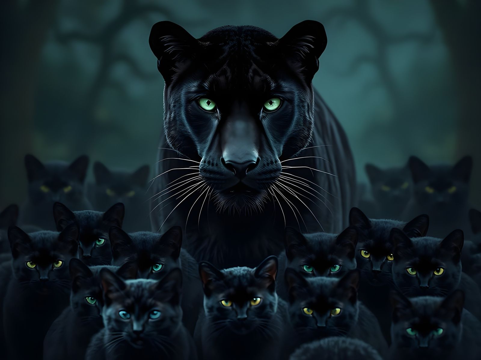 Majestic Black Panther Surrounded by Feline Mystique