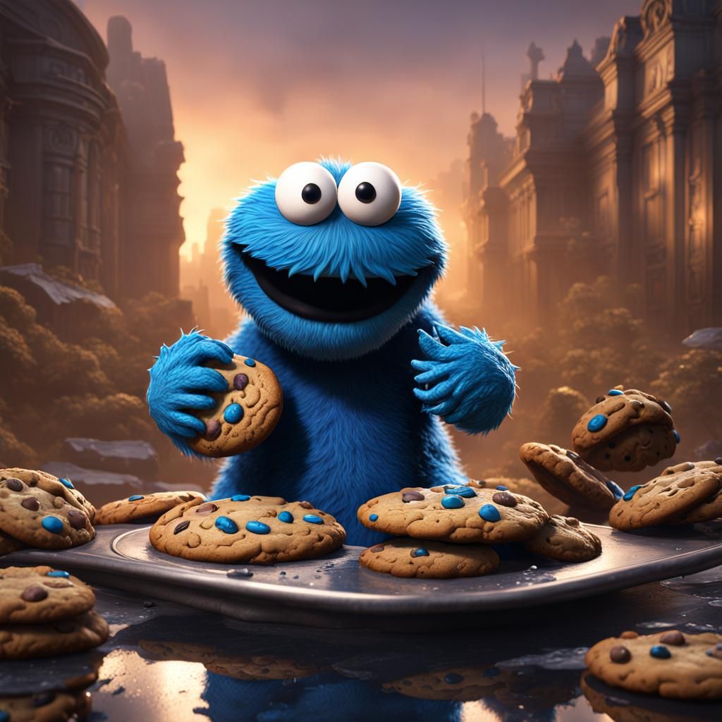 Detailed Cookie Monster Matte Painting in Deep Color