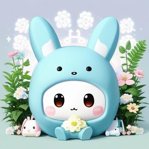 Cute Cinnamoroll-Style Bunny in Pastel Anime Garden