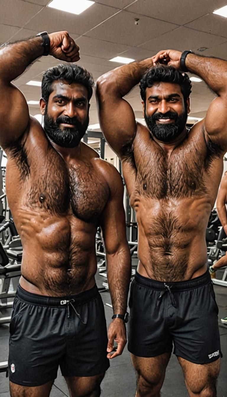 Muscular Men Posing in Gym After Workout