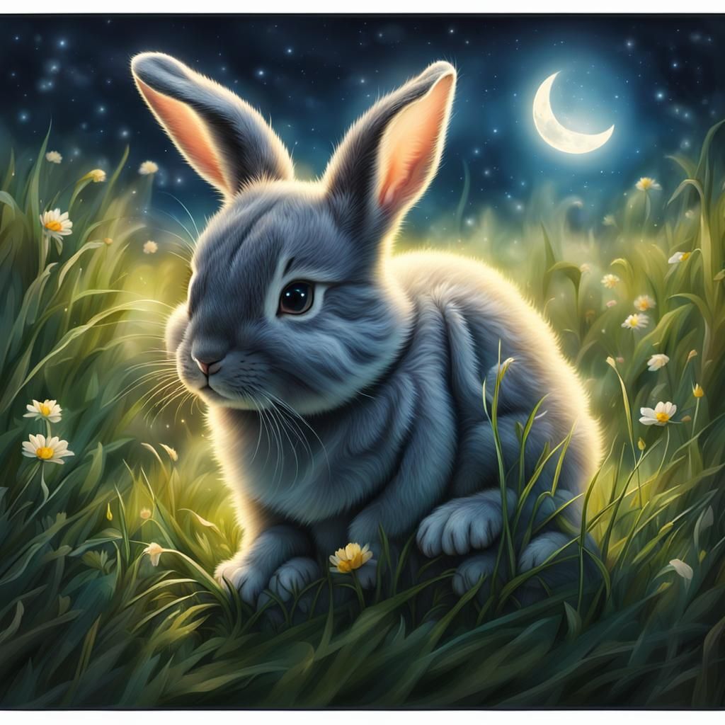 Moonlit Meadow: Baby Bunny's Divine Play