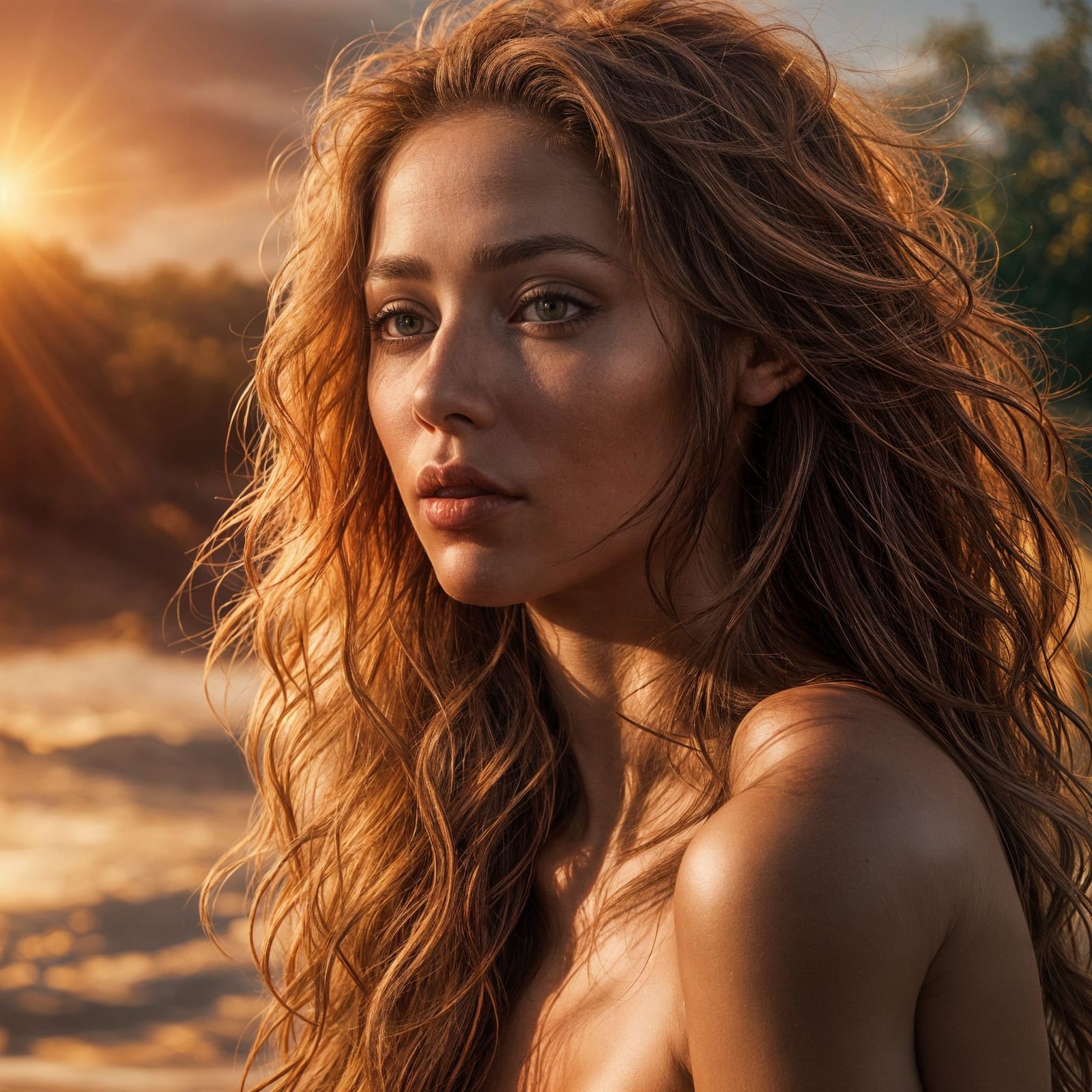 Sensuous Woman with Red Sun-Streaked Hair