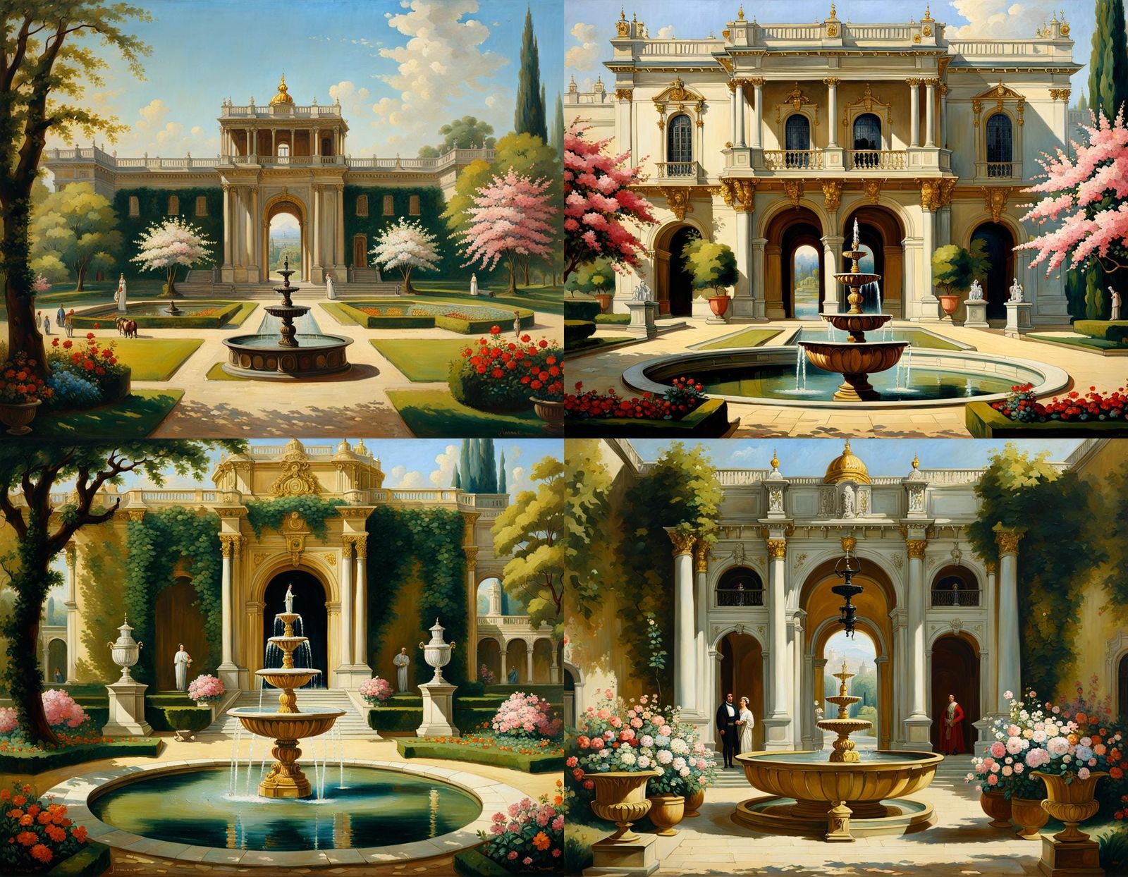 Palace Garden Scene in Oil Painting Style