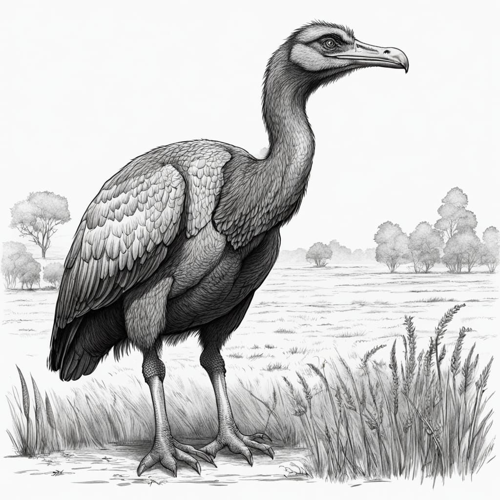 Moa in Field Naturalist Sketch Style