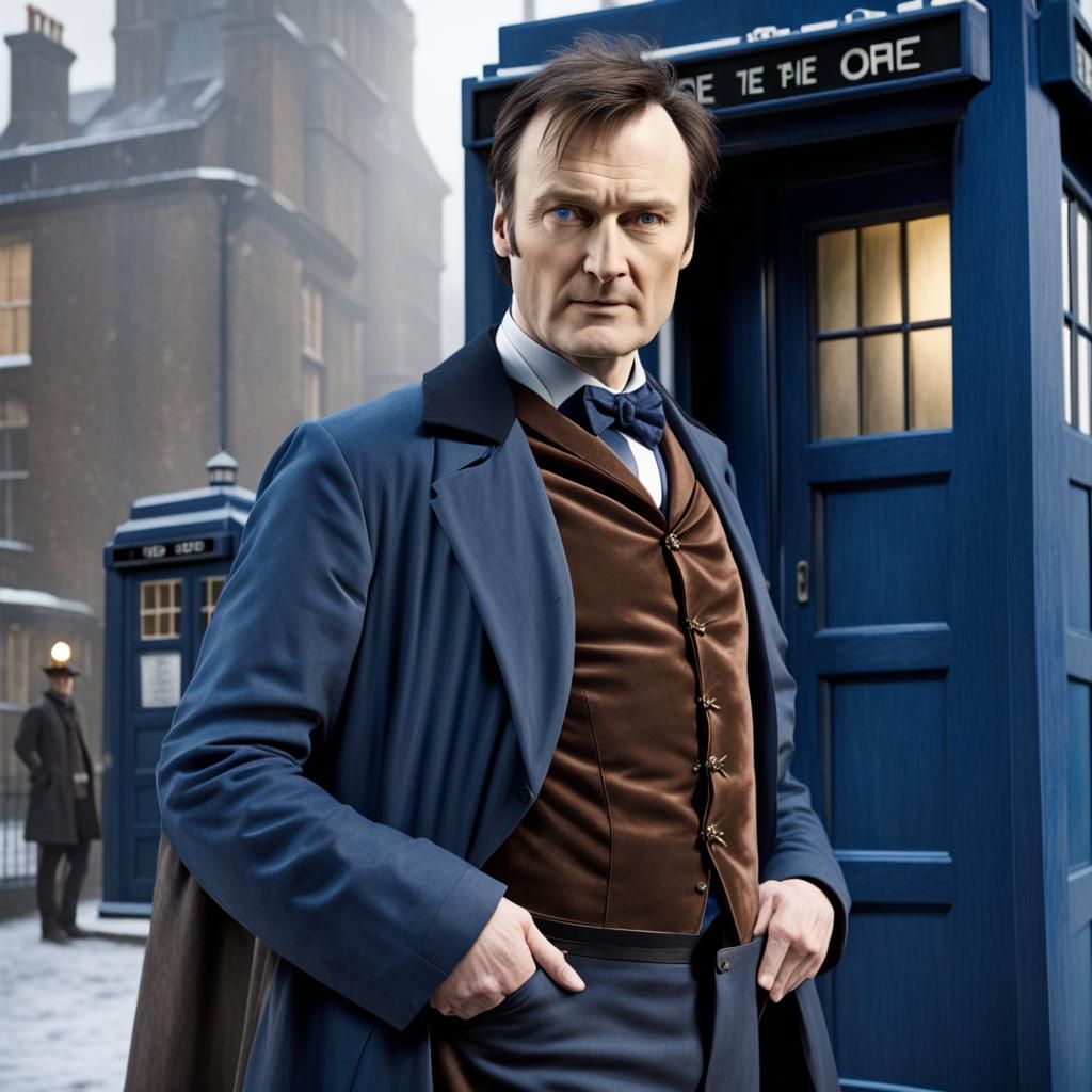 David Morrissey as The Doctor with the TARDIS in 1851 London...