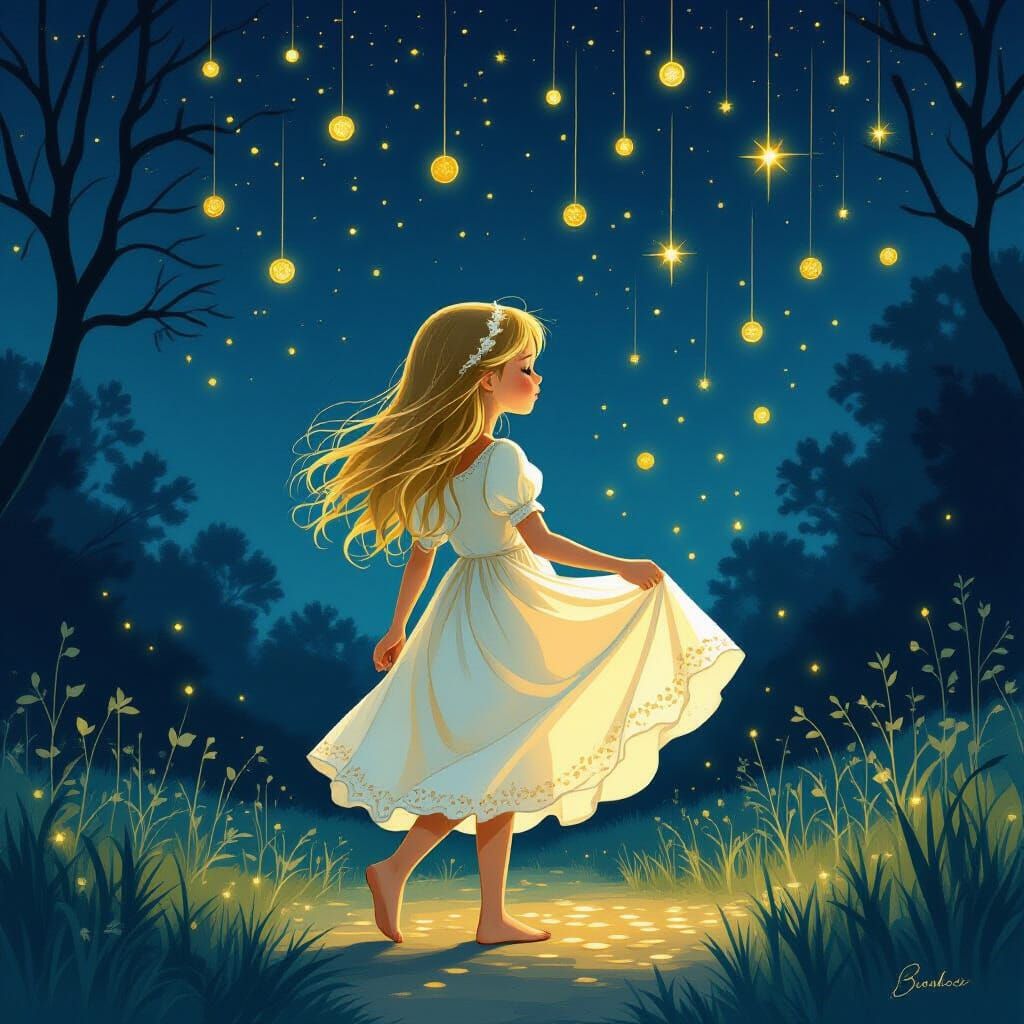 Girl Receives Golden Wishes in Magical Fairytale Park