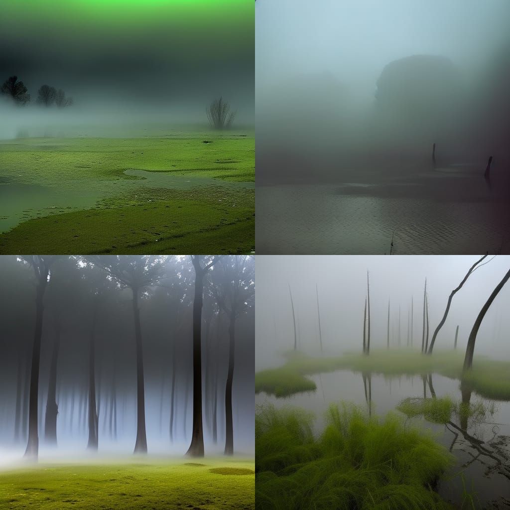 Creepy Upside-Down Swamp Landscape in Fog