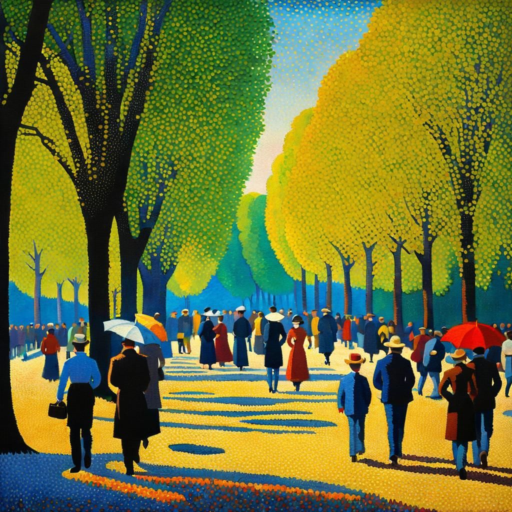 Park Scene in Pointillism Style