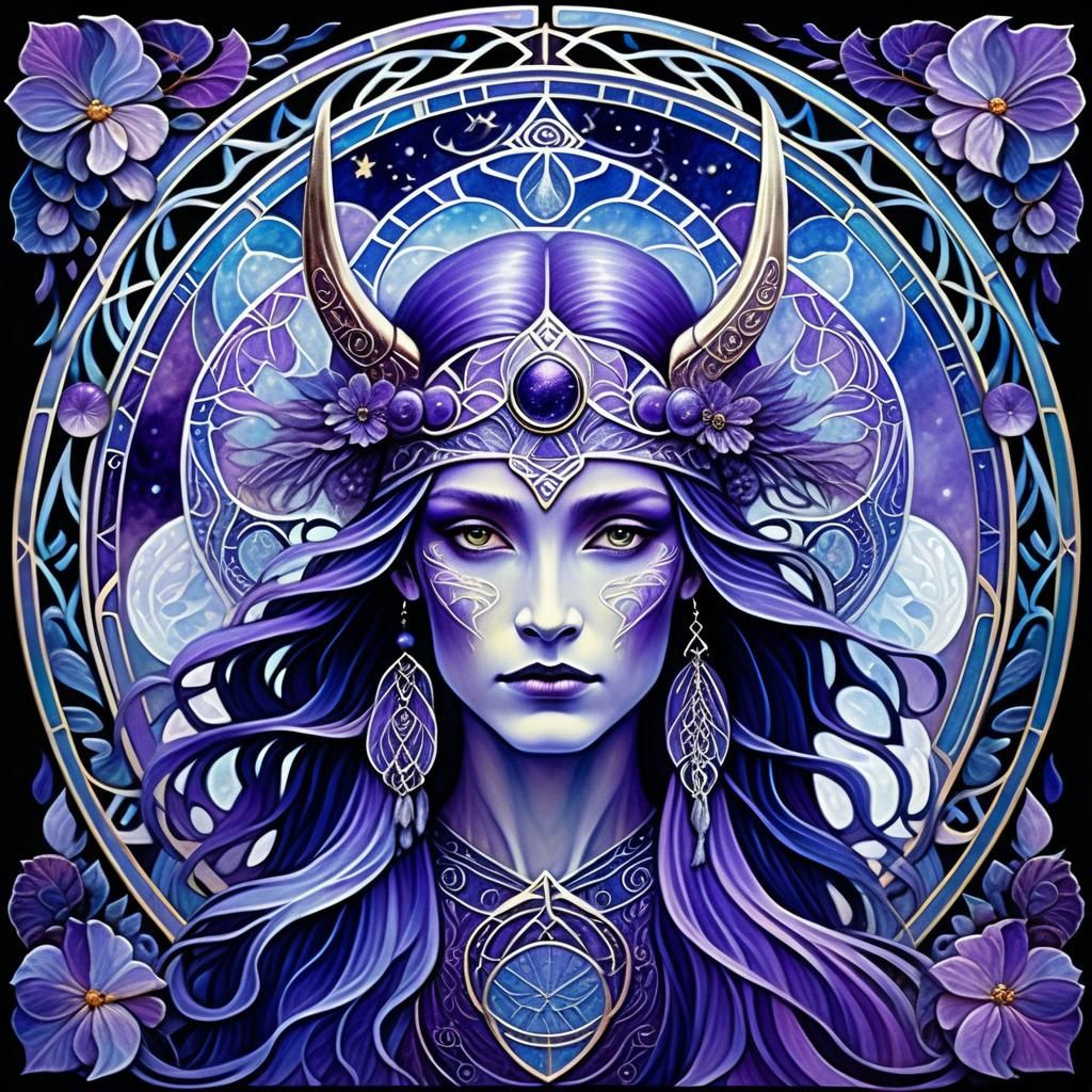 Soft-focus Ethereal Datamist-Veiled Norse Valkyrie, Art Nouv...