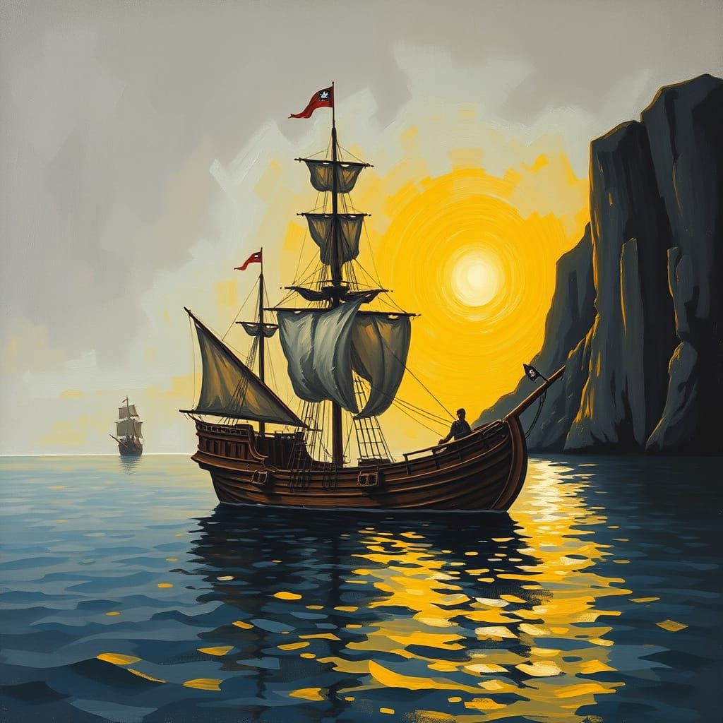 Pirate Ship in Neo-Expressionist Style