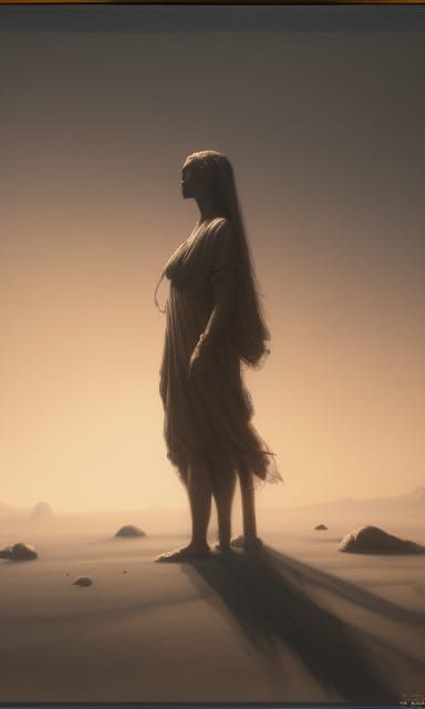 Mystic Black Object in Desert Landscape, Cel-Shaded Style