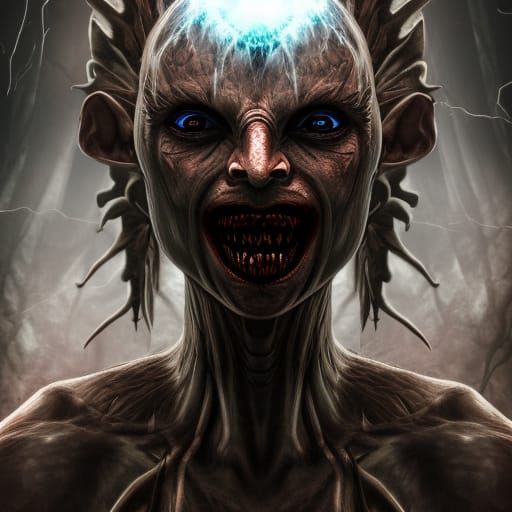 Tribal Fire King with Spine Crown in Dark Fantasy Style