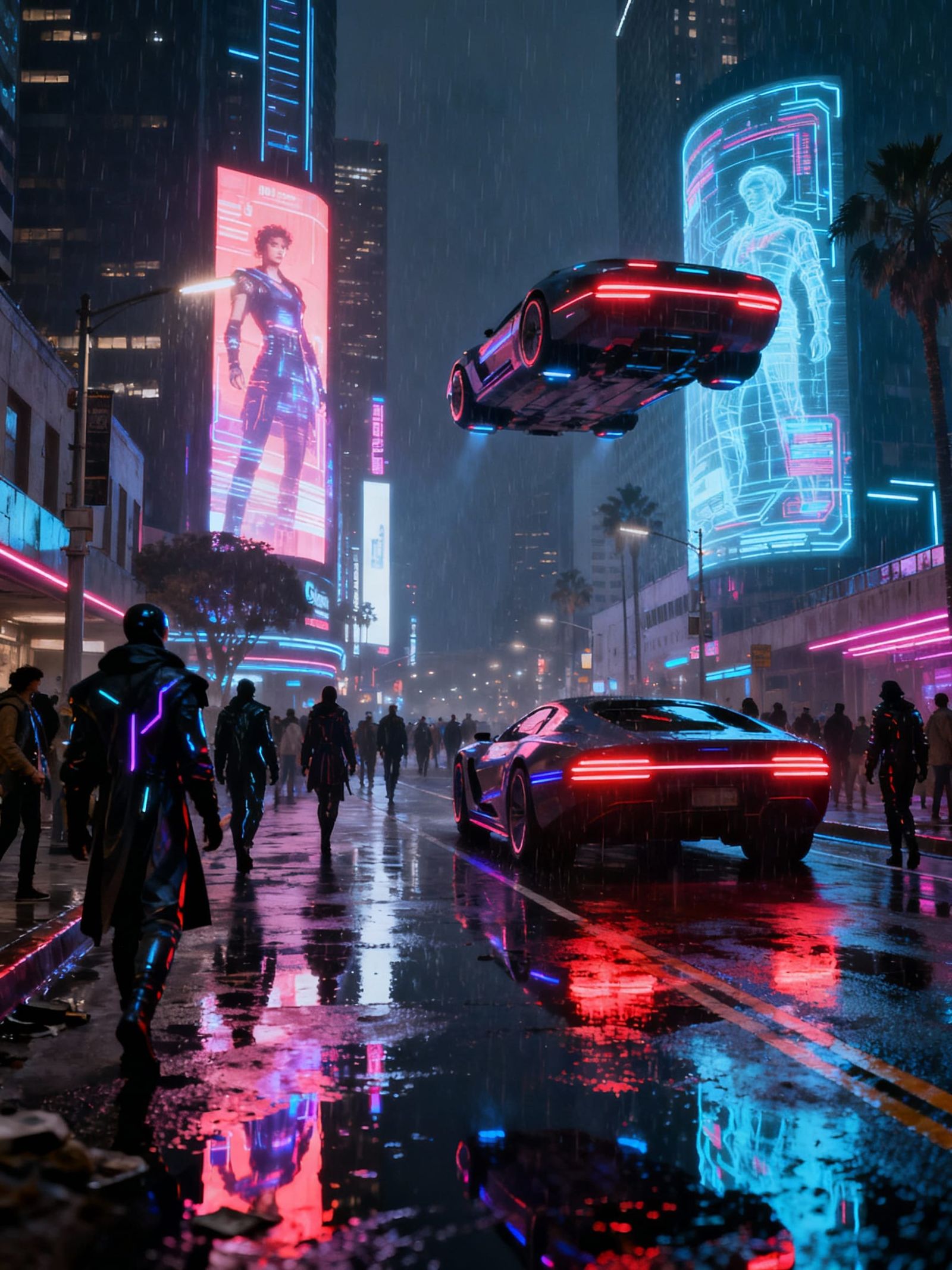Cyberpunk Los Angeles Street Scene in 2049