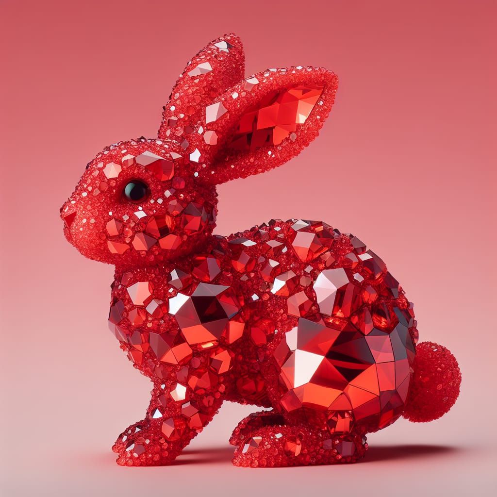 Crystalline Red Bunny Sculpture