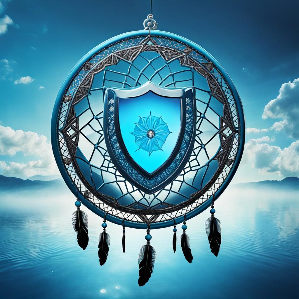 Sky-Blue Shield Dream Catcher Surrounded by Water