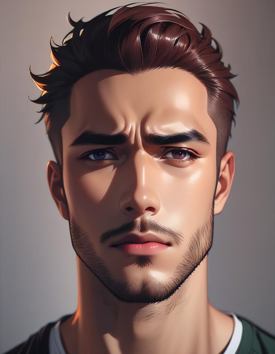 Concerned Young Man in Anime Style