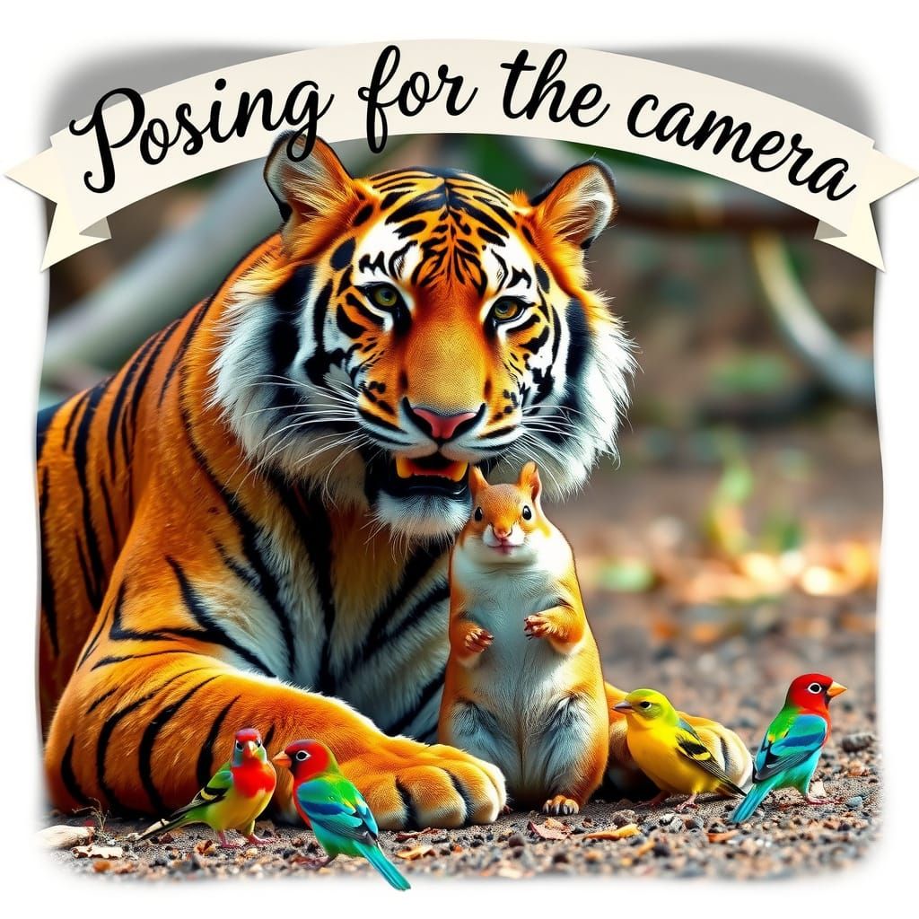 Tiger and Chipmunk Posing for Photoshoot in Wild