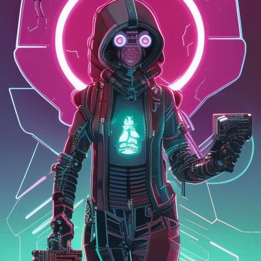 Cyberpunk Cyborg Hacker in Tech Noir Style