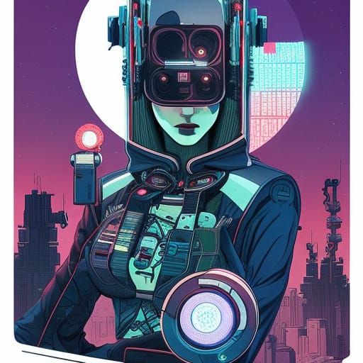 Cyberpunk Cyborg Hacker with Hoodie in Tech-Noir Style
