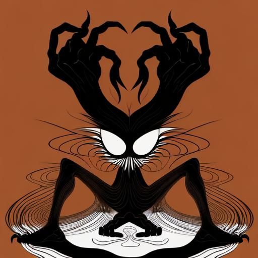 Creepy Shadow Monster Dancing: Minimalist Line Art