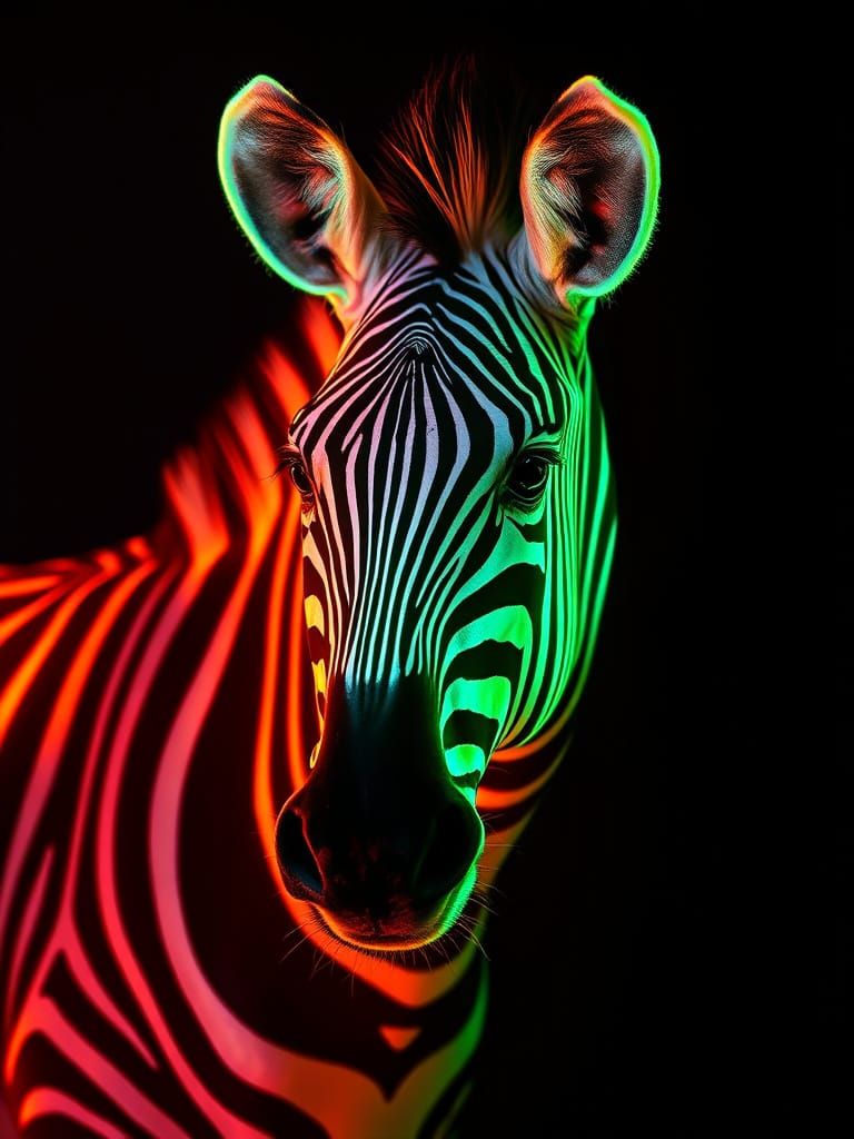 Glowing Neon Zebra in Vibrant Nightlight