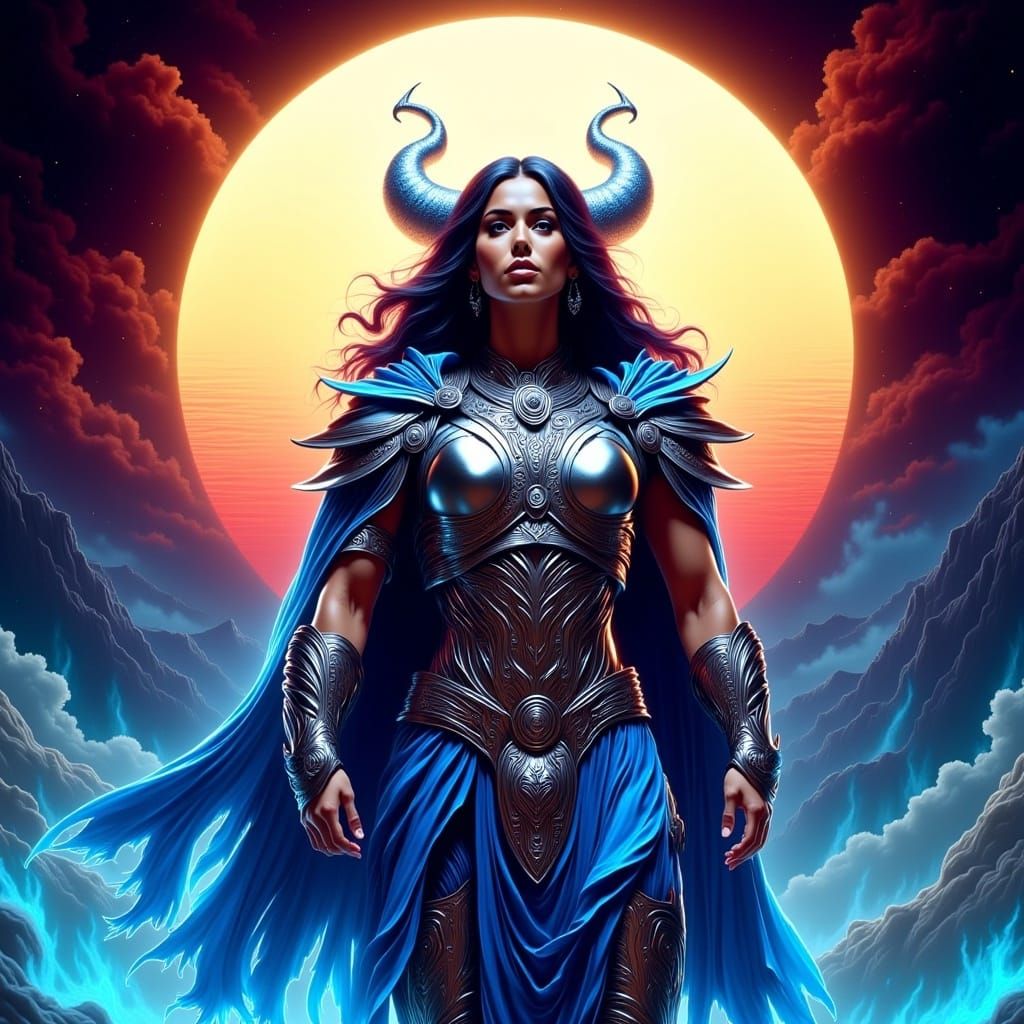 Psychedelic Vector Art: Woman Before the Sun