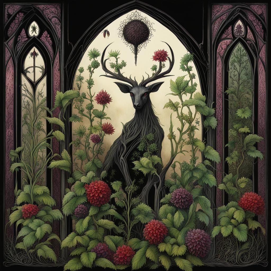 Gothic Art: Magical Plants in Dark Style