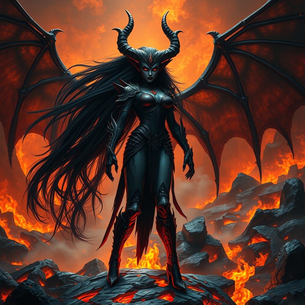Infernal Demoness in Underworld Landscape