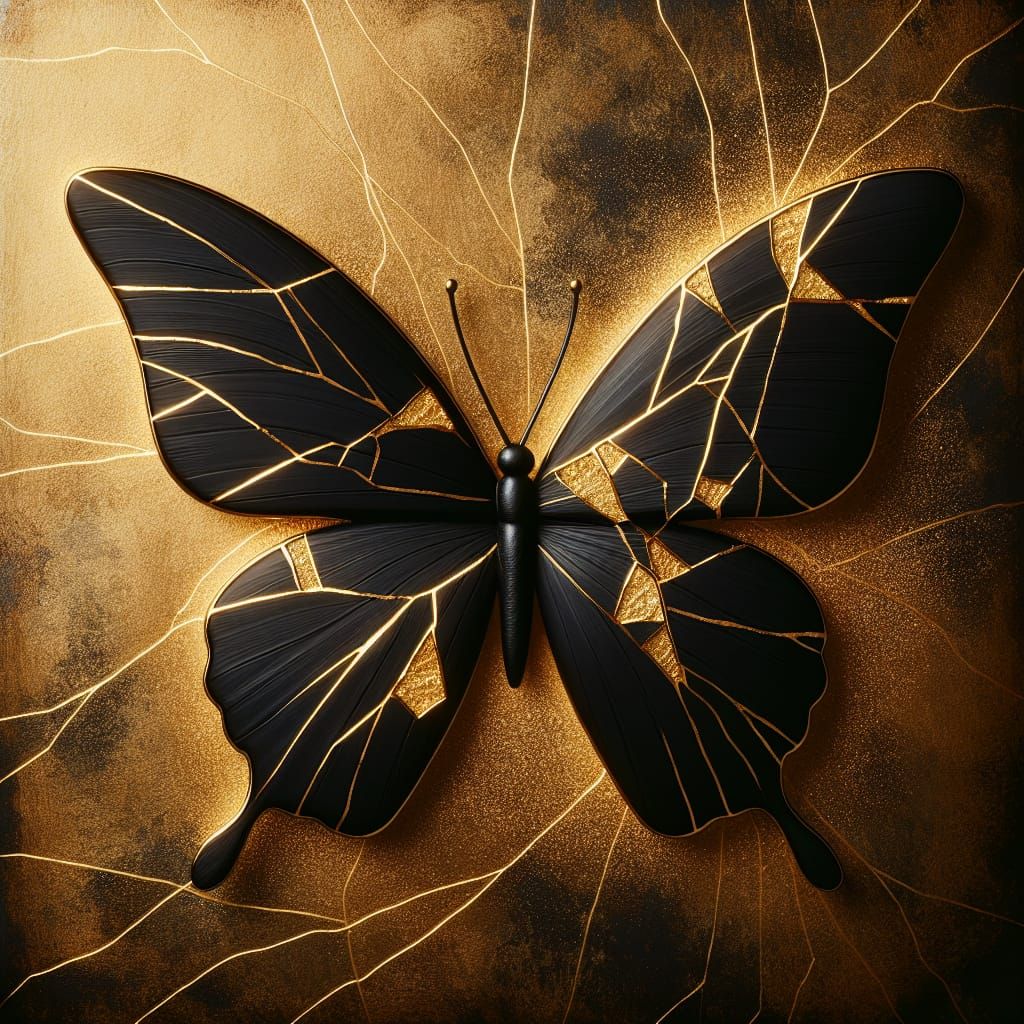 Kintsugi Butterfly Reborn in Gold