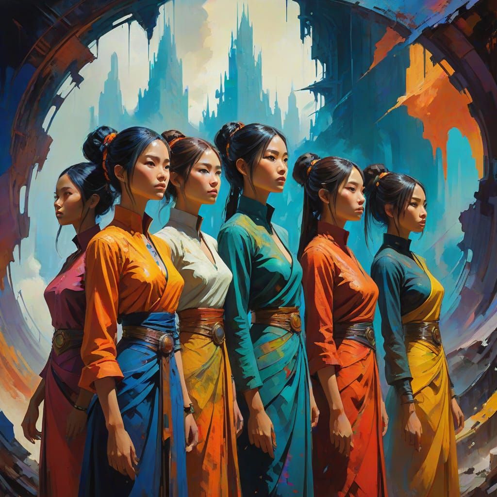 Empowering Women: A Vibrant Oil Painting