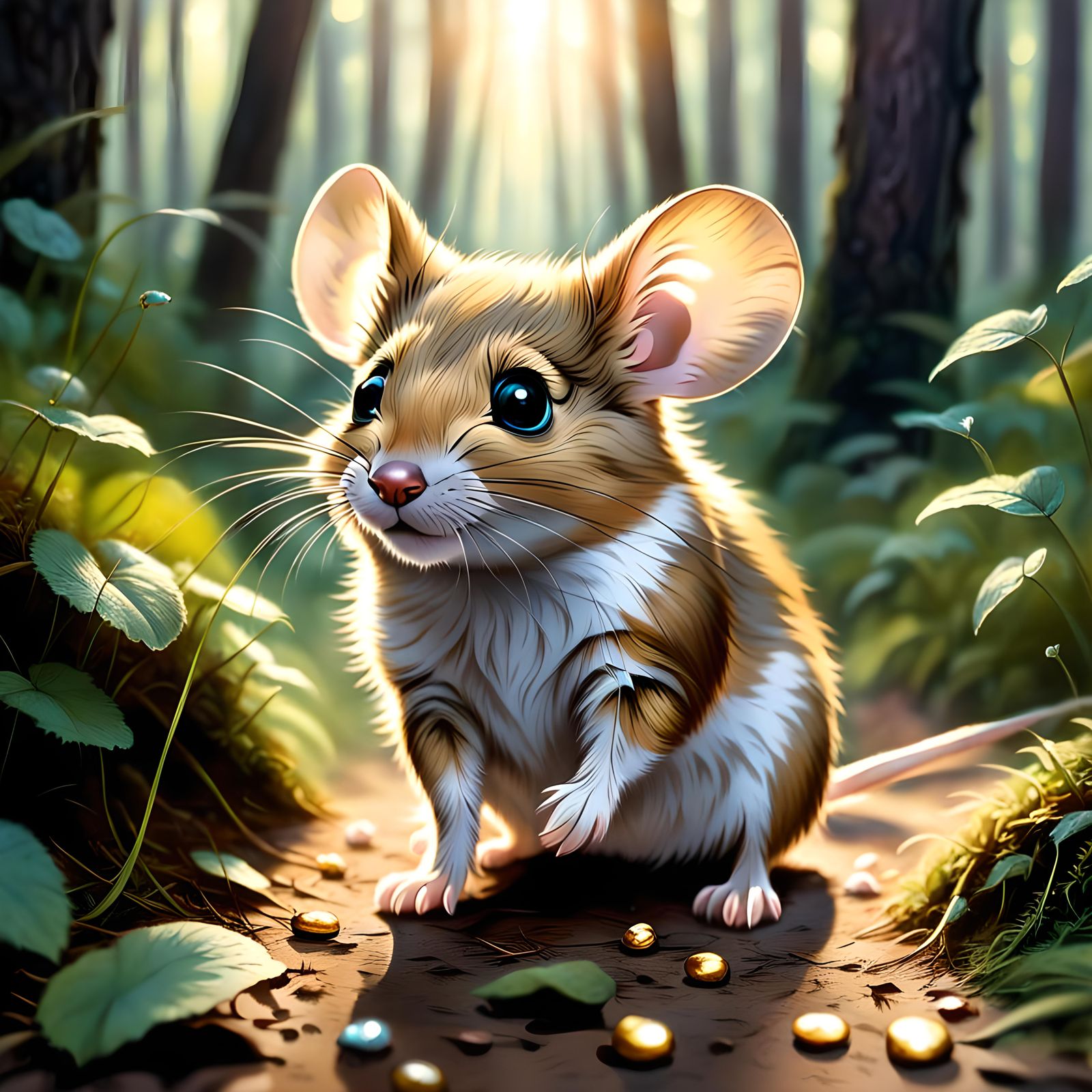 The mouse had fur that shimmered like spun gold in the sunlight, with eyes that sparkled like precious gems.