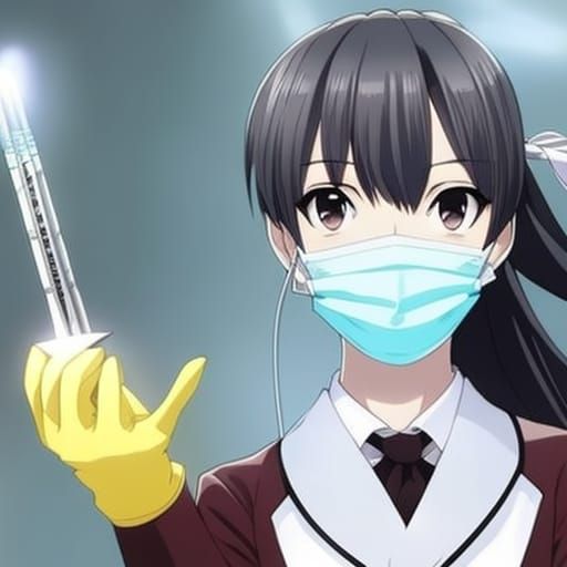 Female Dentist in Anime Style with Mask and Gloves