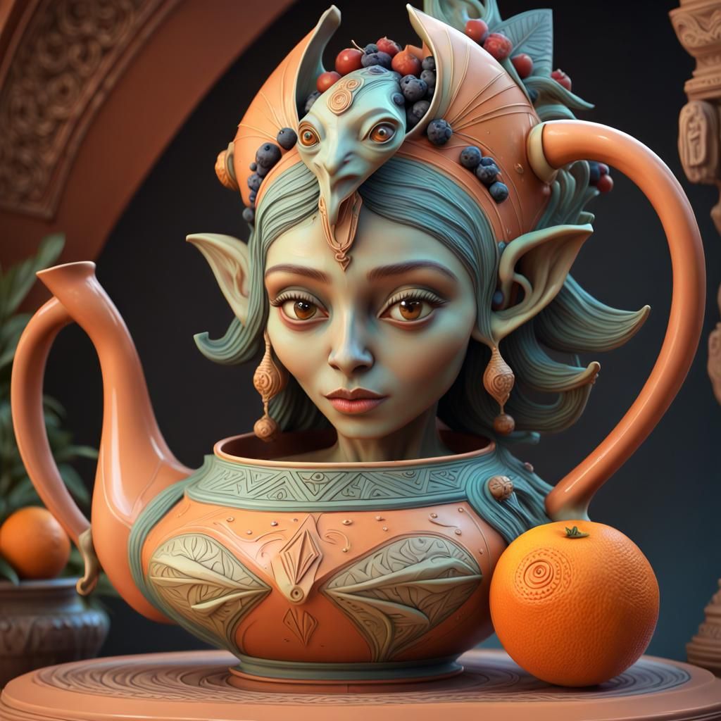 Mischievous Alien Teapot with Egyptian Sculpture