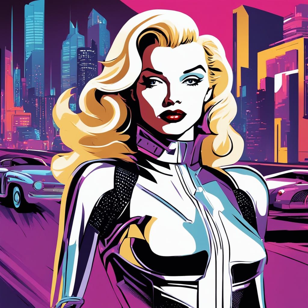 Futuristic Cat Girl Marilyn Monroe in Cyberpunk Style