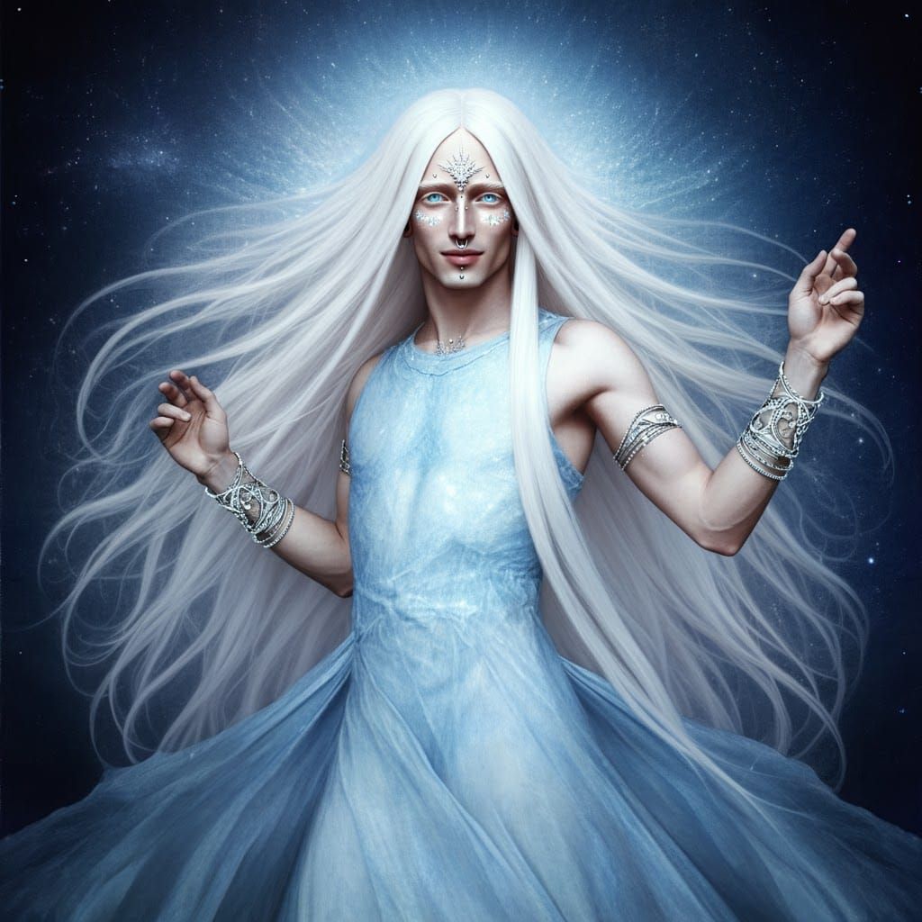Ethereal Androgynous Figure Dancing Among Stars