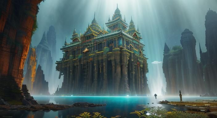 Atlantis Dreamscape: Colossal Stained Glass Temple