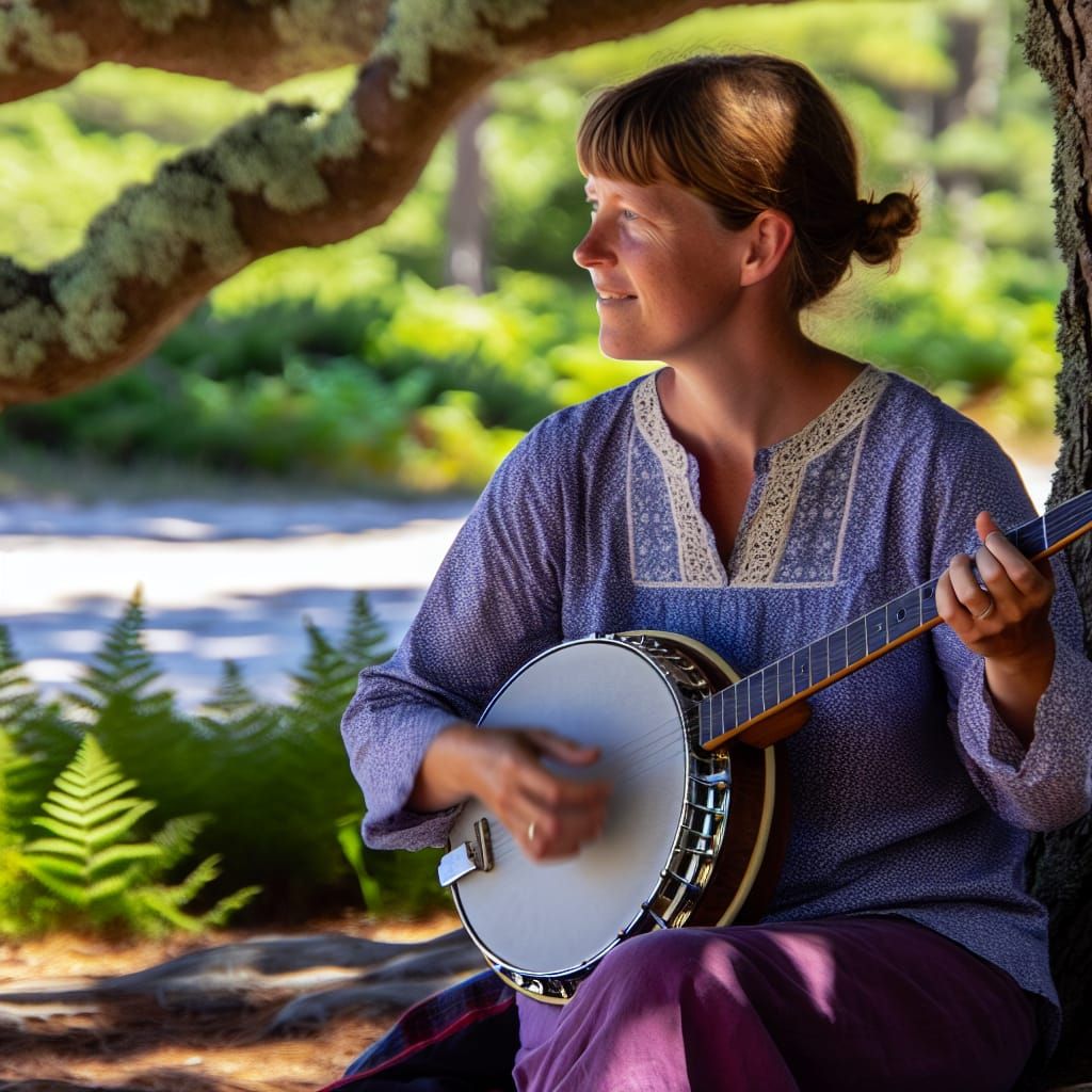 Banjo Player in the Shade of a Tree
