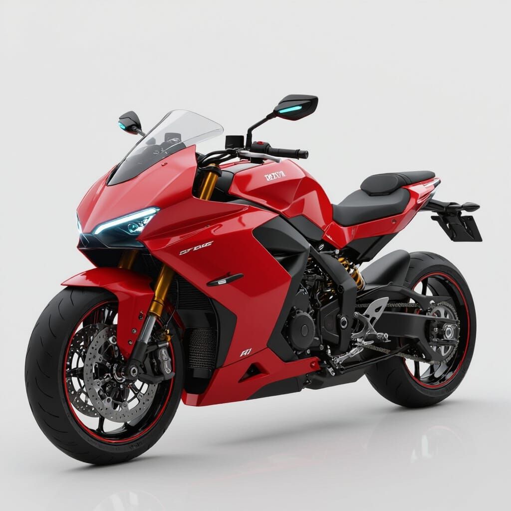 Futuristic Red and Black AI Motorcycle