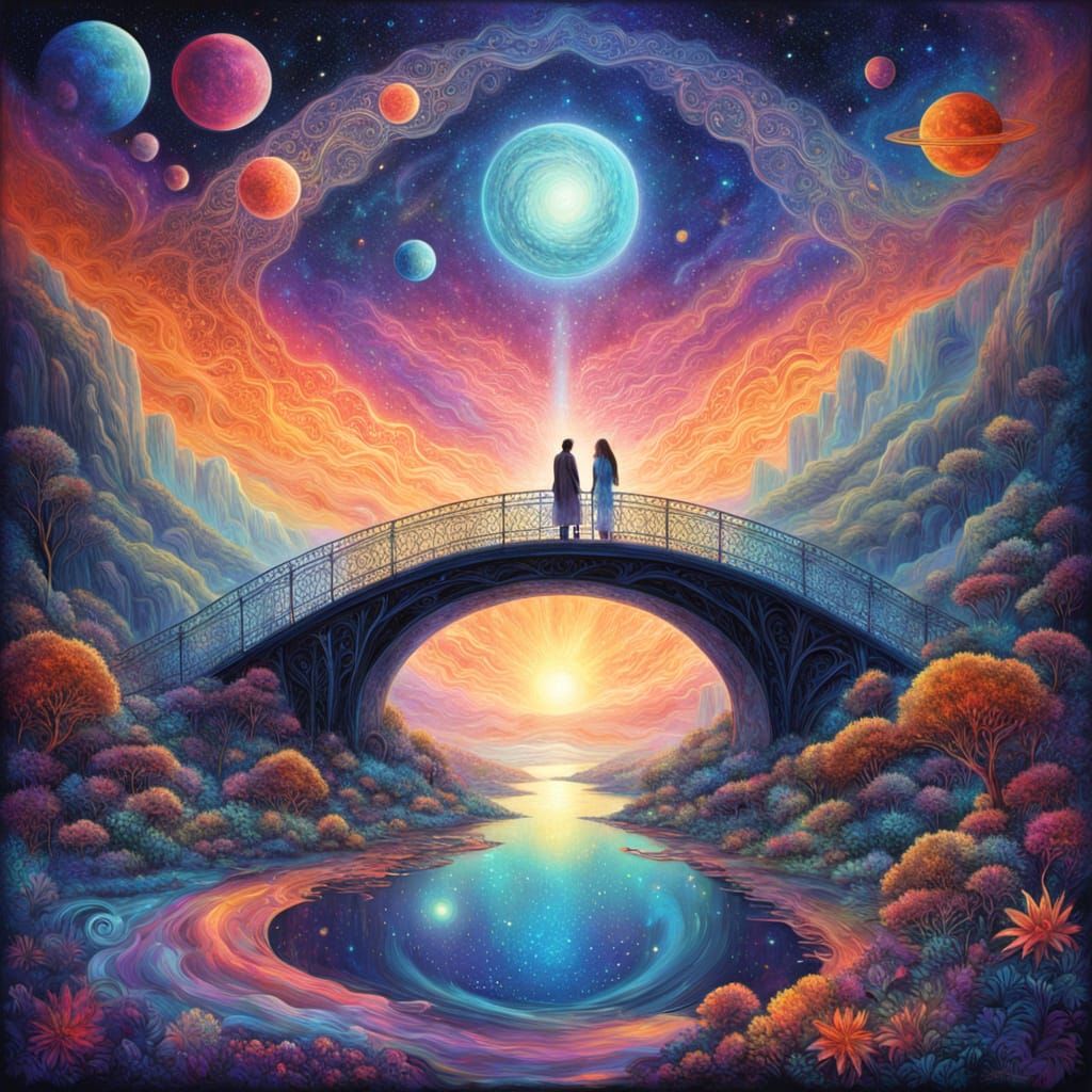 Cosmic Bridge: A Surreal Celestial Encounter