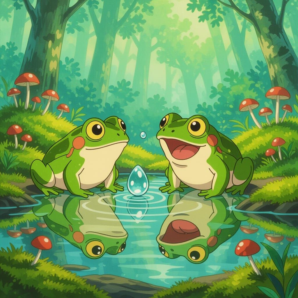 Frog Meets Reflection: Studio Ghibli Style