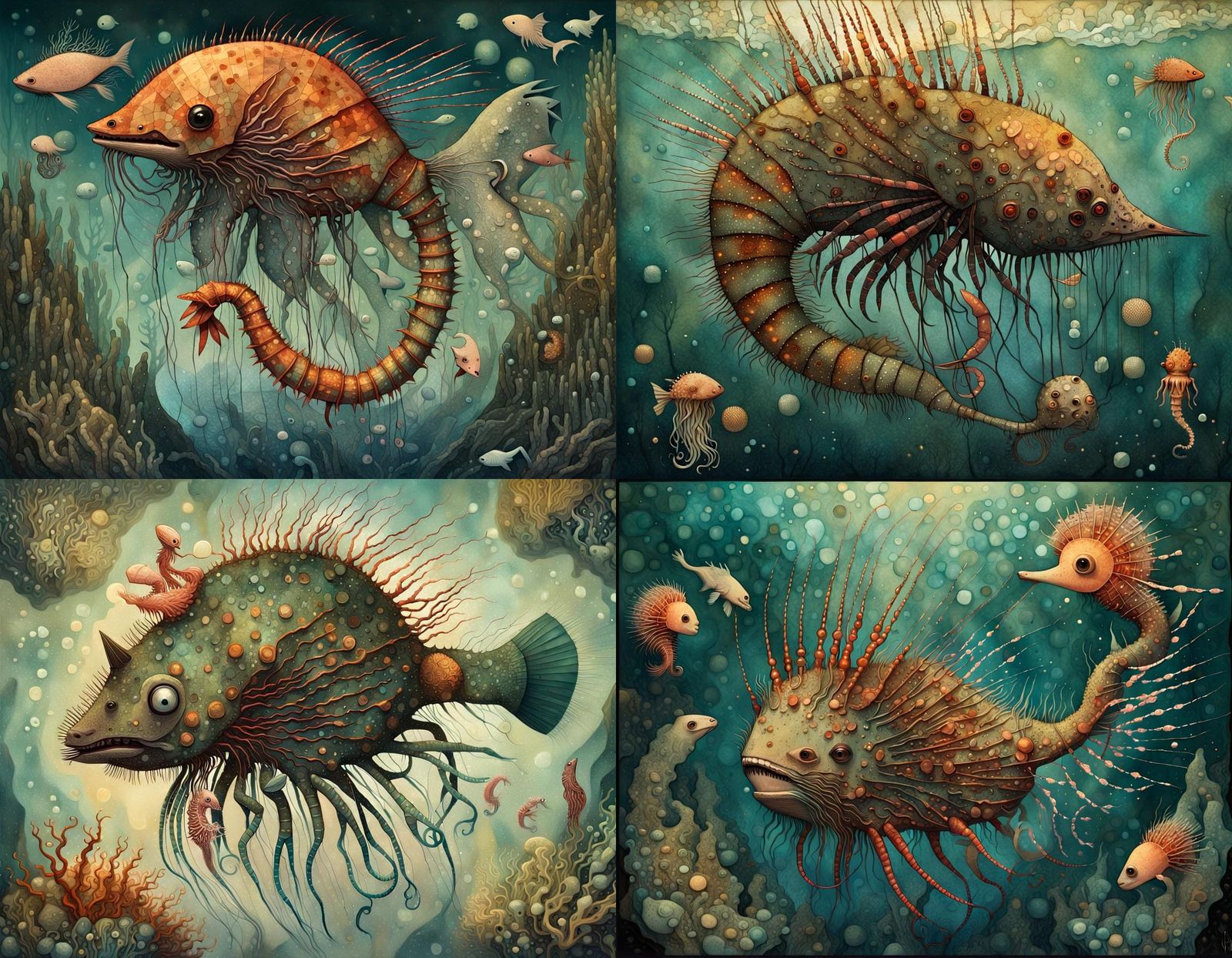 Surreal Collage: Shattered Porcupine and Sea Creatures