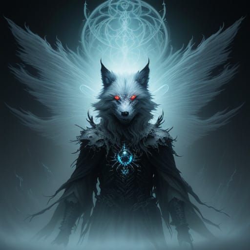 Spectral Wolf with Red Eyes in Ethereal Aura