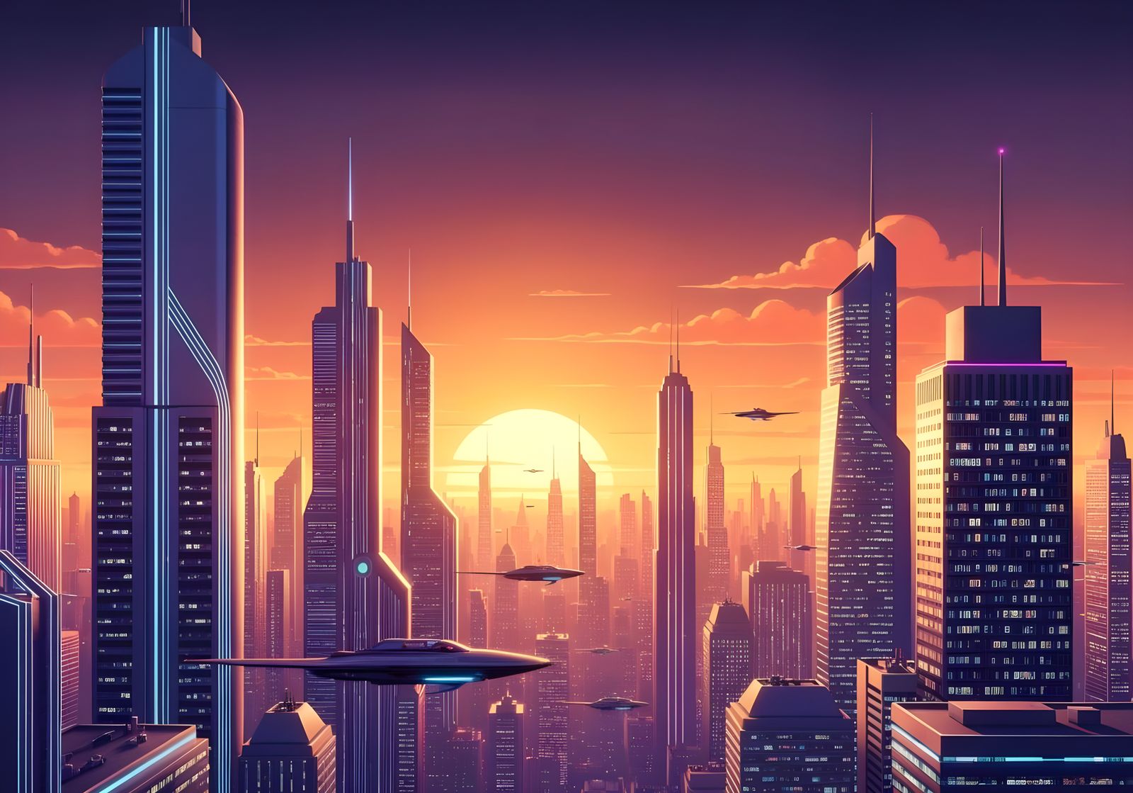 Vibrant Orange Retro Futuristic Scenery
