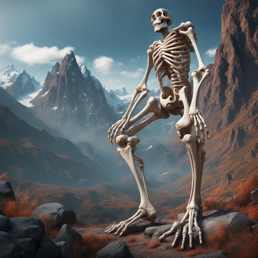 Human Leg Bones in Mountain Landscape: Detailed Matte Painti...